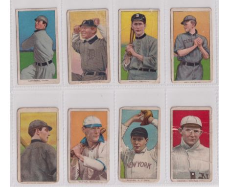 Cigarette cards, USA, ATC, Baseball Series, T206, all 'Tolstoi' backs, 8 cards, Ball Cleveland, Crandall New York Natl., Humm