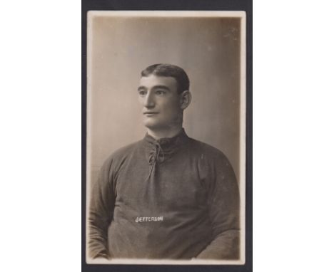 Football postcard, Robert Jefferson, Leeds City, a photographic player portrait card, also played for Bradford City &amp; Swi