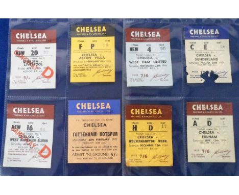 Football tickets, Chelsea home match tickets, 1964/65, 8 tickets, Sunderland (paper loss), Fulham (gd), West Ham (gd), Wolves