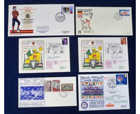 Football autographs, Leeds Utd, 6 commemorative covers, 3 with signatures, two for Leeds v Zurich European Cup Tie 1974, one 