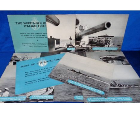 Militaria, a set of 12 boxed Naval vintage annotated display boards illustrating the surrender of the Italian fleet in 1943 (