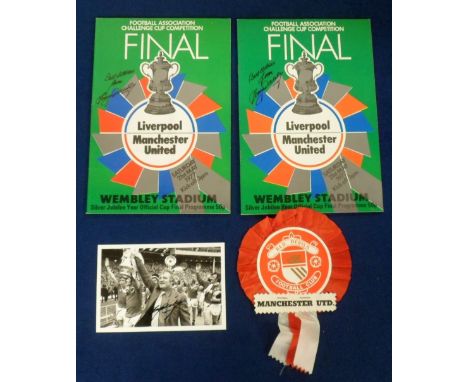 Football autographs, Manchester United, Tommy Docherty, two signed FA Cup Final programmes from the Liverpool v Manchester Un