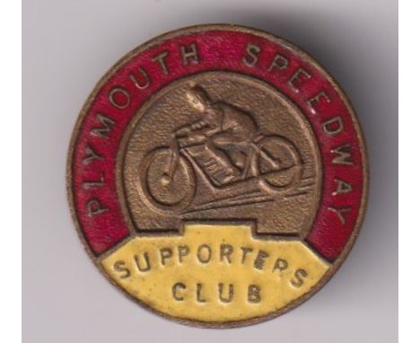 Speedway badge, a vintage Plymouth Speedway Supporters Club, buttonhole back, by Marples &amp; Bradley of Birmingham (gd) (1)