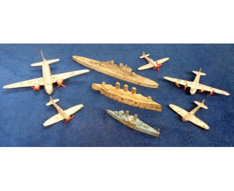Collectables, 8 vintage models to comprise 3 ships and 5 Dinky aeroplanes (Viking, Seaplane and 3 Tempest II) (mixed conditio