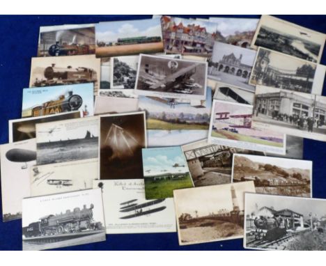 Postcards, Transport, a mixed selection of approx. 60 cards, with Railway (42) and Aviation (18). Rail includes Maldon East S