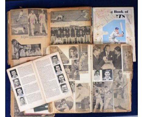 Cricket autographs, two vintage scrapbook albums containing a large selection of cricket autographs on newspaper, magazines &