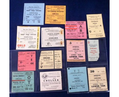 Football tickets, Chelsea FC, 14 away match tickets, 1962/3 to 1964/5, v Portsmouth 1962/3, Tottenham FA Cup &amp; League (Le