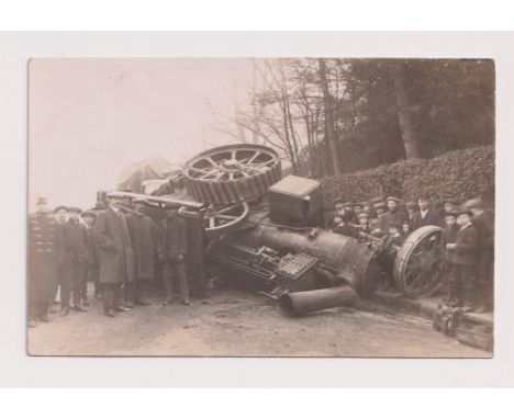 Postcard, Surrey, RP, Traction Engine Crash, Epsom Road Guildford, 9th February 1911 (small corner crease o/w gd)