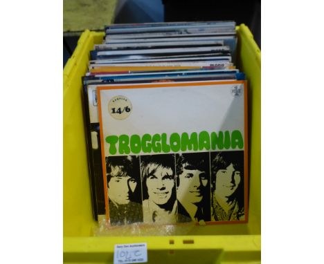 BOX OF APPROX 50 12" RECORDS INCLUDING THE BEATLES, BOB DYLAN, JOHNNY CASH, THE TROGGS ETC