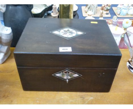 MOTHER OF PEARL INLAID WRITING BOX AND CONTENTS 6.75" X 11.75" X 8.75"
