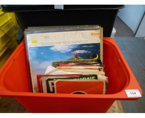 BOX OF 8 12" RECORDS AND APPROXC 30 7" RECORDS INCLUDING THE BEATLES, ROLLING STONES, ELVIS, JIMMY HENDRIX, CREEDENCE CLEARWA