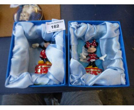 WALT DISNEY MICKEY AND MINNIE MOUSE TRINKET POTS H:3.5"