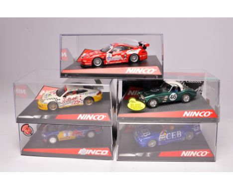 Ninco slot car issues comprising Austin Healey Snetterton, Mercedes CLK, Porshe 997, Mitsubishi Lancer Red Bull and Porsche G