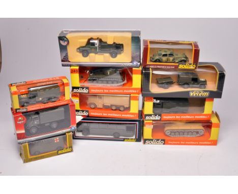 Group of Solido diecast Military Vehicles to include no. 259 C35 Ambulance, Dodge 6 x 6, Mercedes Unimog 416 plus others as s