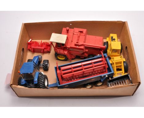 A group of loose diecast issues to include Ford 8560 Tractor, Massey Ferguson 760 Combine, Marston Trailer plus others as sho