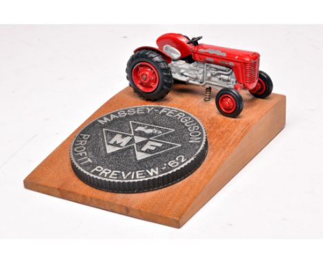 Mercury (Italy) Promotional Massey Ferguson 65 (or similar) Tractor, mounted onto wooden plinth with 'Profit Preview 62' embl
