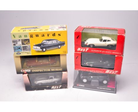 A group of 1/43 diecast model vehicles from Corgi, Vanguards, and Best. Look to be without faults, in original boxes. Some bo