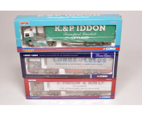 Corgi trio of 1/50 diecast model trucks comprising Pawson, Longs and Iddon. Look to be complete and without fault, in origina