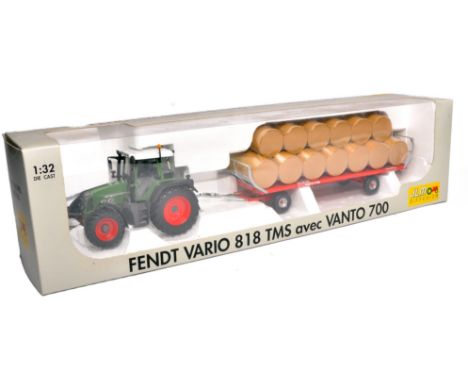 Universal Hobbies 1/32 farm model issue comprising Fendt Vario 818 Tractor with Vanto 700 with hay bales. Excellent and secur