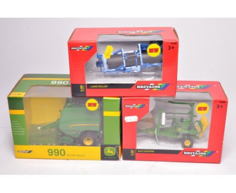 Britains trio 1/32 farm model implements comprising 42882 Bale Wrapper and Bales (secure in box), 42784 John Deere 990 (loose