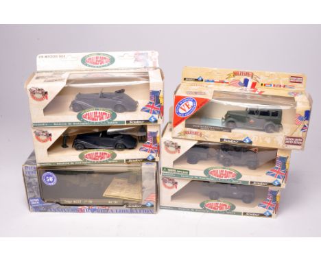 Group of Solido diecast Military Vehicles comprising 6130 Land Rover, 6119 Mercedes 540K x 2, 6112 Jeep, plus others as shown