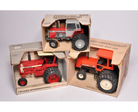 Trio of Ertl 1/16 Diecast Farm Model issues comprising Allis Chalmers, Massey Ferguson and one other, as shown.