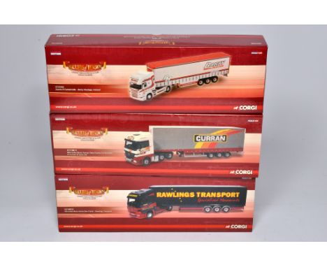 Corgi trio of 1/50 diecast model trucks comprising Barry, Rawlings and Curran. Look to be complete and without fault, in orig