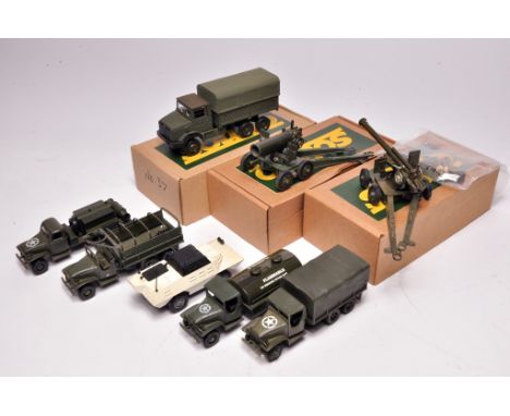 Solido diecast Military group comprising no.224 Commando, Transporter, no.23 GMC Troop Truck plus others as shown. All look t
