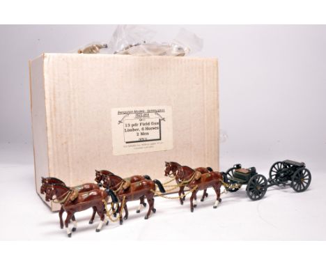 Bengurion (England) 1/32 scale hand-built Military model comprising AR11 WW1 13 pdr Field Gun Limber, 6 Horses and 2 Men. Dis