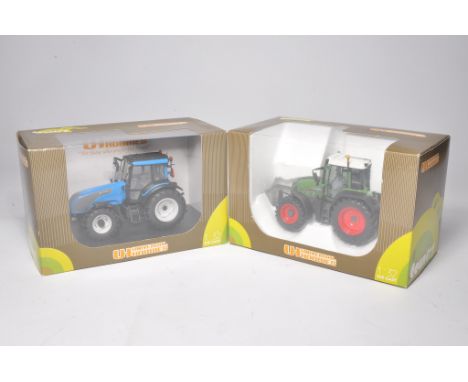 Duo of Universal Hobbies 1/32 farm model issues comprising 2652 Fendt 820 Tractor plus 2811U Valtra T series - blue. Both are