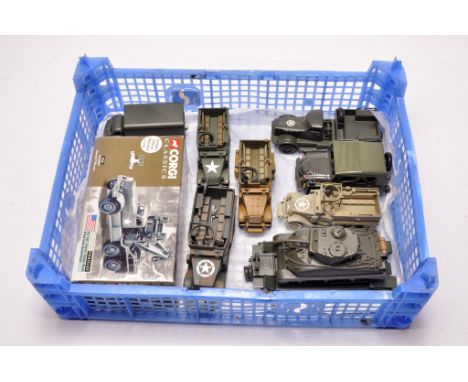 A group of loose Corgi Military Vehicles plus a Corgi boxed US Army Diamond T Wrecker as shown. Makers include Britains, Dink