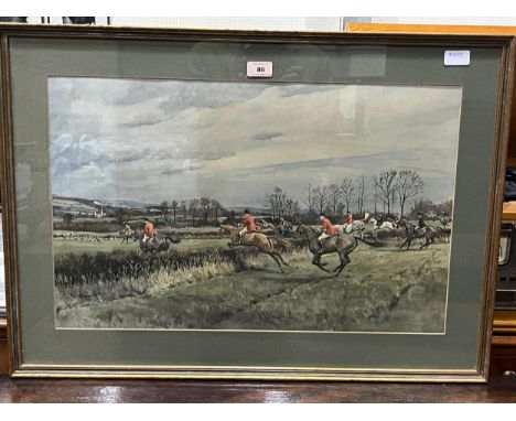 A framed hunting print after Stewart. 16" x 24½".