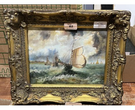 An oil on board, seascape.