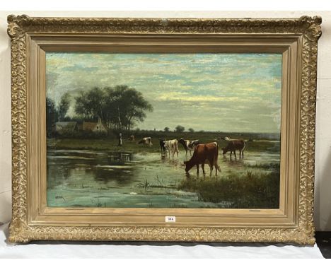 WILLIAM FREDERICK HULK. BRITISH 1852-1922.Returning to the Farm. Signed. Oil on canvas 24" x 36". Small canvas patch, area of