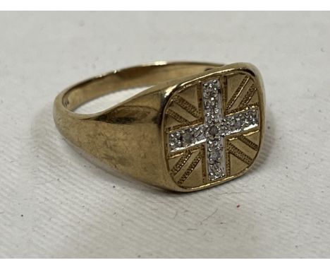 A 9ct signet ring with diamond Union flag setting. 4g gross, size T.