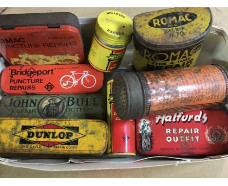 Vintage small tins, bicycle puncture, repair tins etc