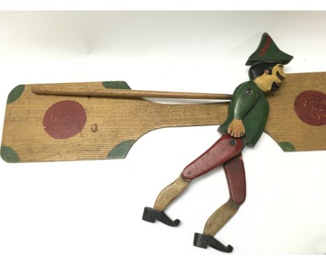 A vintage handmade and painted wooden dancing figure toy/ puppet. Postage category C
