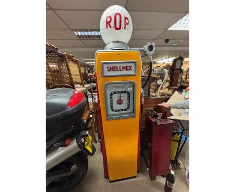 A vintage 1950s Avery Hardoll Model 101 Petrol Pump in Shell Livery with reproduction globe
