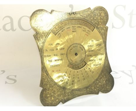 A Vintage Brass Indian Perpetual Calendar, dimensions 18x18cm. Postage category B. NO RESERVE