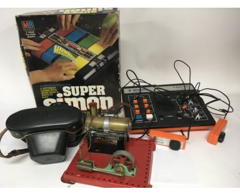 A TV master game MklV a Mamod static steam engine a boxed Super simon game and Patricia camera (4)