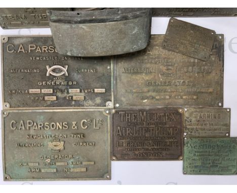 A good collection of brass and bronze Engine plaques. (D)
