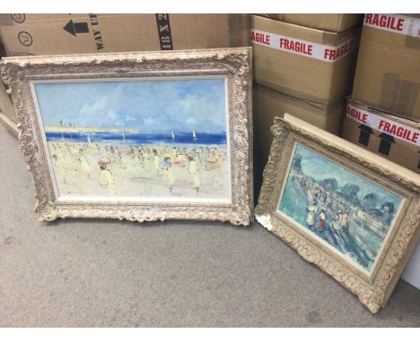 Two framed French Impressionist style oil paintings by the same artist, frame dimensions 57x48 and 94x70cm