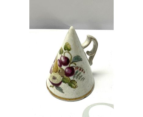 A small possibly Chelsea porcelain candle snuff with hand painted fruit decoration. (Some restoration) 6.5cm. NO RESERVE