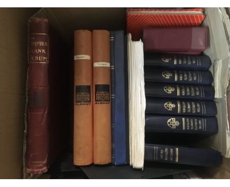 A box containing stamp Albums mainly Sweden and Finland with first day issue and booklets .