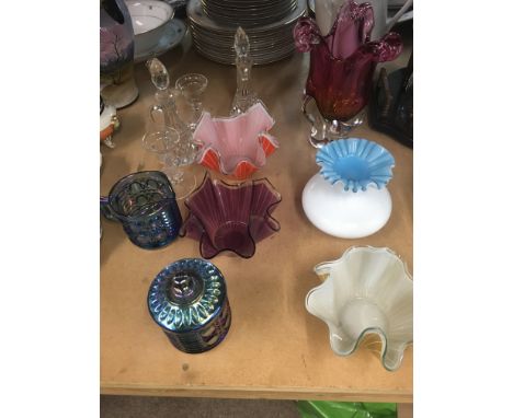 A Collection of glass ware including handkerchief vases .