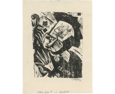 Schaefler, Fritz -- Bildnis: Geiger E.Holzschnitt auf Bütten. 1919.40 x 31,5 cm (57 x 42,7 cm).Signiert "F. Schaefler" und da