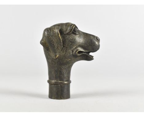 A Modern Bronze Novelty Walking Stick Handle in the Form of a Dogs Head, 7cms High
