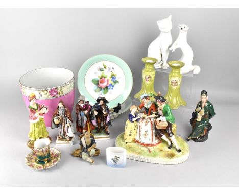 A Collection of Various Ceramics to Comprise Continental Porcelain Figure Group, Capodimonte Figures, USSR Ferret, Cabinet Cu