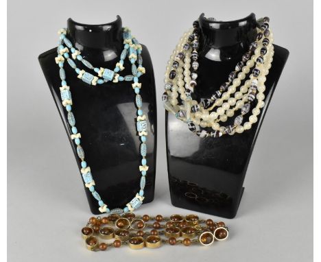 A Collection of Four Bead Necklaces to include Faience Style Pressed Glass Example, 102cms Long, Faux White Jade Glass Exampl