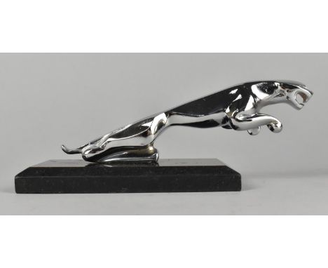 A Chromed Jaguar Mascot Set on Rectangular Marble Plinth, 19cms Long